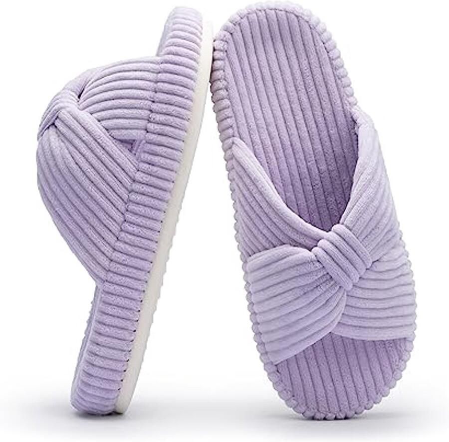 Dames Slippers Met Geheugenfoam Comfortabele Corduroy Pantoffels Met Strik Modieuze En Unieke Huisschoenen