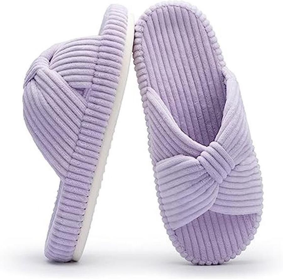 Dames Slippers Met Geheugenfoam Comfortabele Corduroy Pantoffels Met Strik Modieuze En Unieke Huisschoenen