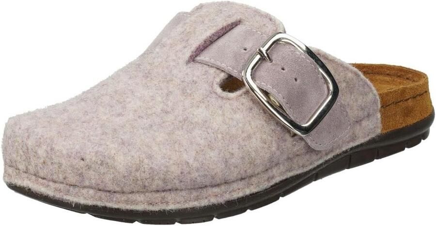 Dames vilten pantoffels met verstelbare gesp en leren binnenzool