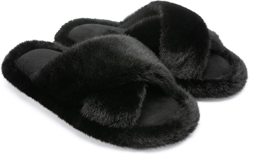 Dames Slippers met Memory Foam Kruisband Plateauzool Zachte Pluizige Huis- en Badslippers