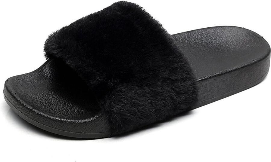 Dames Slippers met Nepbont Comfortabele Open Teenslippers voor Binnen en Buiten