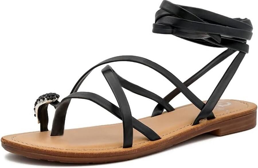 Dames Slippers met Veters Zwart Comfortabele Zomerschoenen