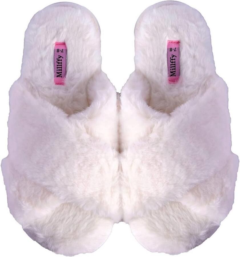 Dames Slippers Open Teen Kruisband Zacht Pluche Comfortabel voor Binnen en Buiten