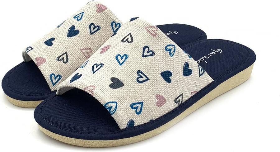 Dames Slippers Plateauzool Gestreepte Microvezel Blauw Wit
