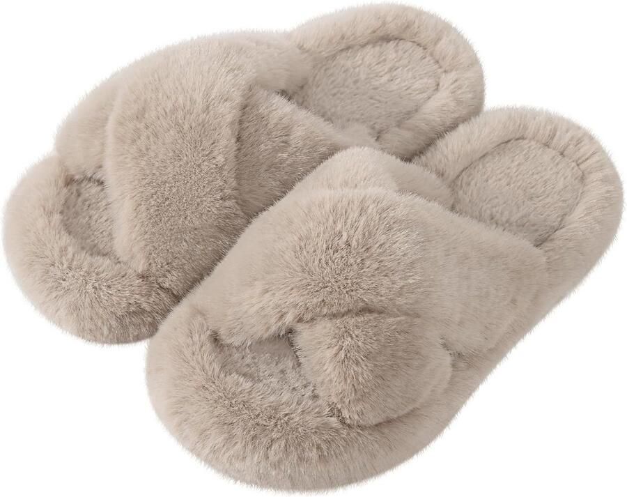 Dames Slippers Pluizig & Warm met Antislipzool Gezellige Pantoffels Open Teen