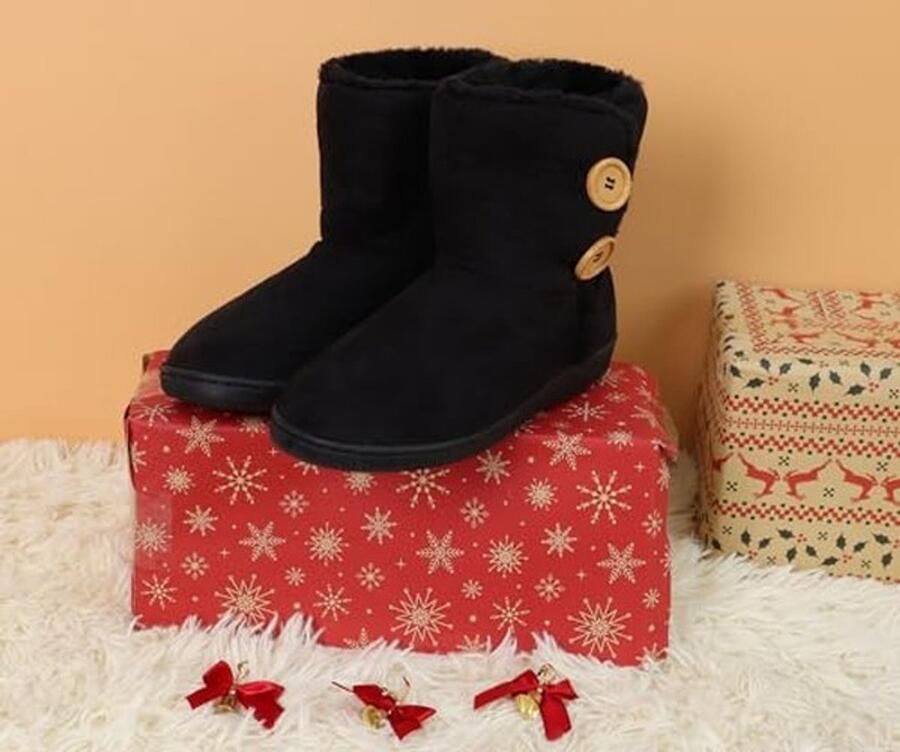 Dames Slippers van Pluche met Memory Foam Donker Zwart - Foto 1