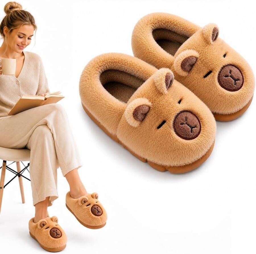 Dames Pluche Slippers met Capybara Design Comfortabele Dierlijke Slippers voor Thuis