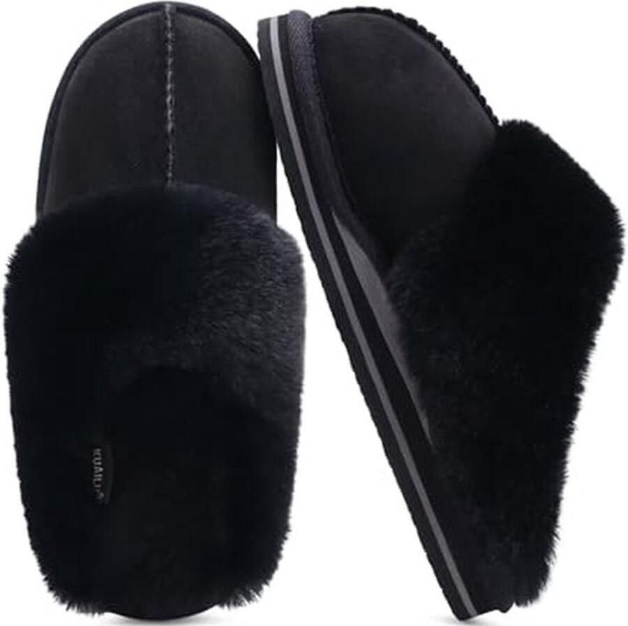 Dames Slippers Warme Pluche Zwart