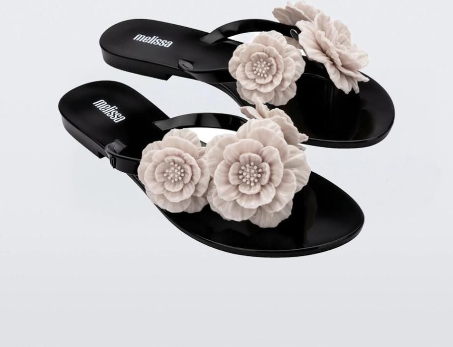 Merkloze Dames Teenslippers met Bloemendecoratie Zwart Beige