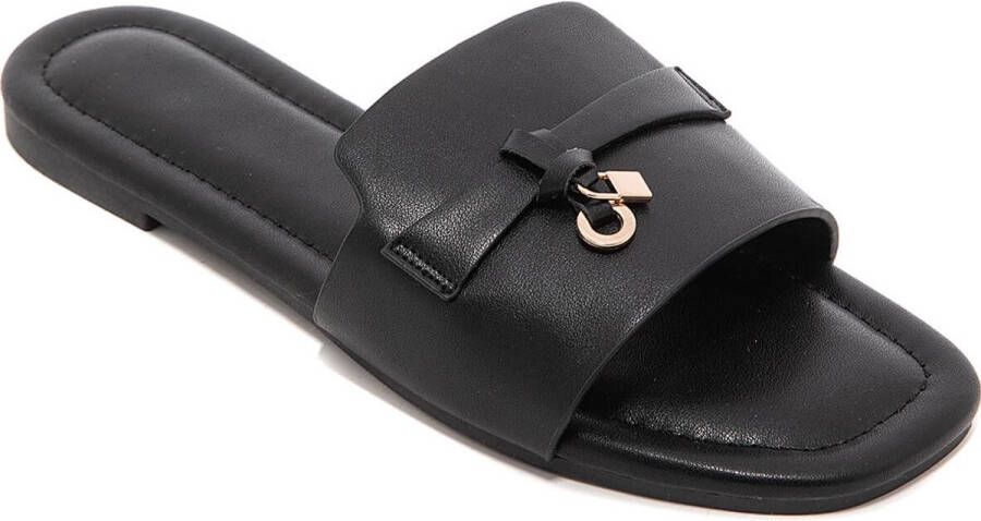 Dames slippers zwart elegante instappers met gouden detail Comfortabele Zomerslippers zomer slippers- dames zomer slippers- zomervakantie 2025- fashion musthaves