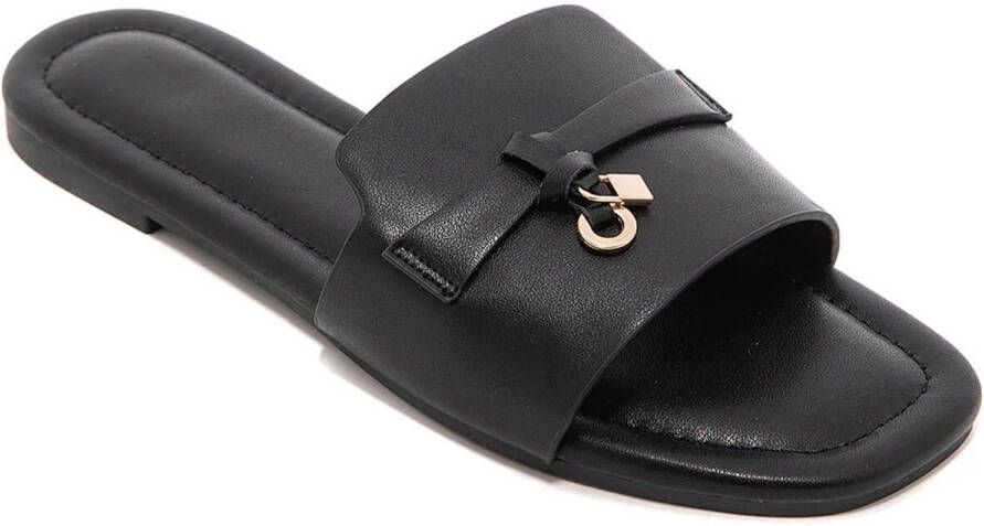 Dames slippers zwart elegante instappers met gouden detail Comfortabele Zomerslippers zomer slippers- dames zomer slippers- zomervakantie 2025- fashion musthaves