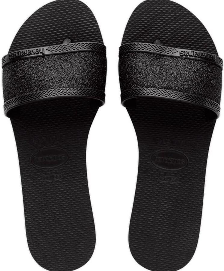 Dames Slippers Zwart Glitter Comfortabele Rubberen Zool