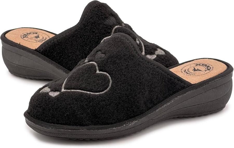 Dames Sloffen in Sleehak Vilt Winter Slippers met Hartjes Motief
