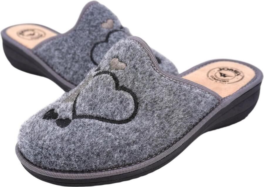 Dames Sloffen met Hartjesprint Comfortabele Vilten Huisschoenen met Lage Sleehak