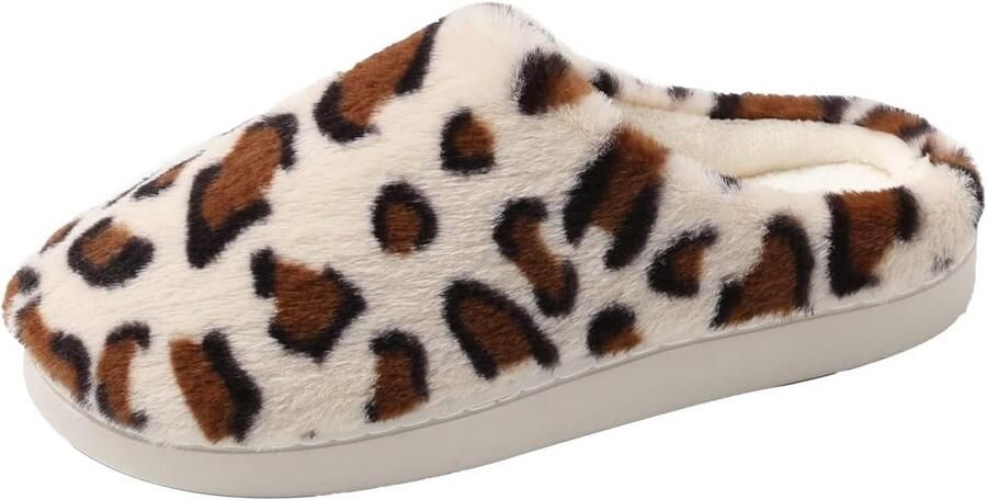 Dames Sloffen Pluche Warme Pantoffels met Luipaardprint Antislip Zool