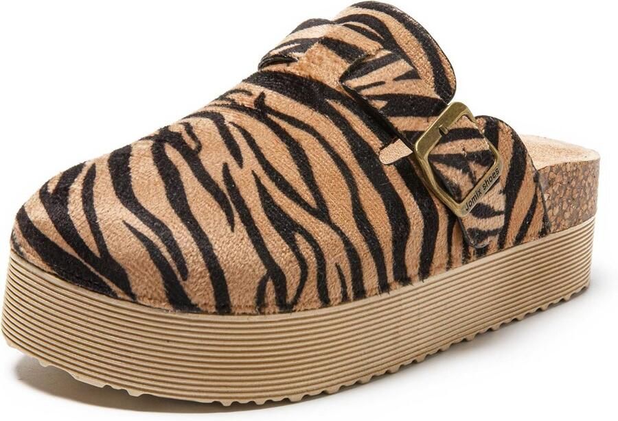 Dames Sloffen Winter Sloffens met Verstelbare Gesp Suede en Platform Zool