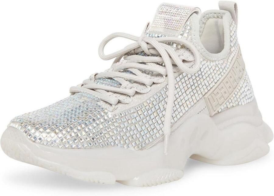 Dames Sneaker Maxima Trendy Lichtroze Wit Opaal Glitters Comfortabele Witte Zool