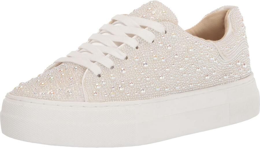 Dames Sneakers met Platformzool en Strass Steentjes Wit