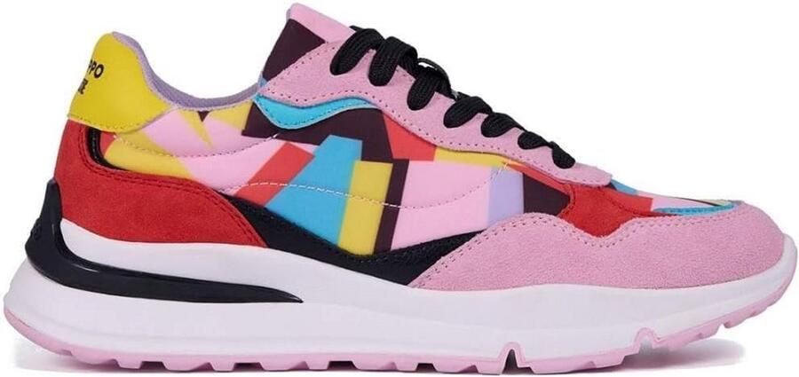 Dames Sneaker met Kleurrijke Print en Suède Details