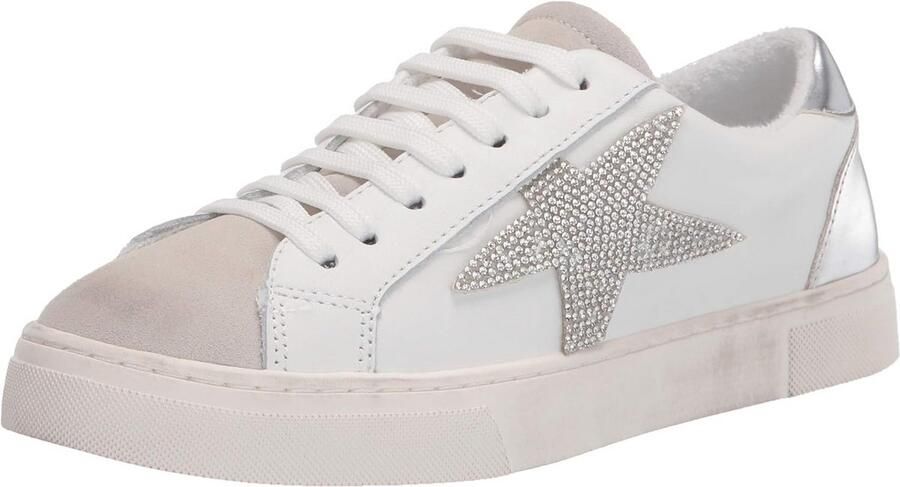Dames Sneaker met Strass en Contrasterende Kraag