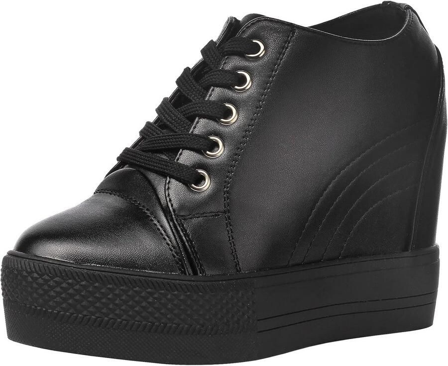 Dames Sneakers met Verborgen Sleehak Ademende Veterschoenen Casual en Sportief