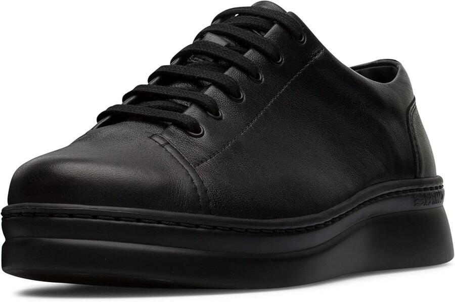 Zwarte Dames Sneaker met Plateauzool Leer & Retro Stijl