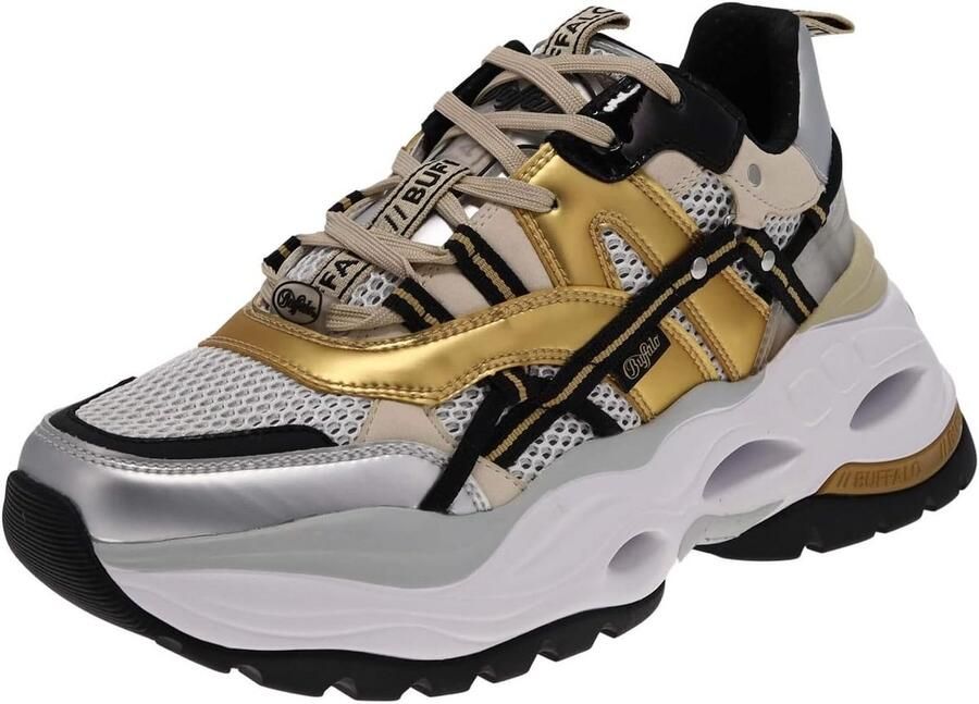 Dames Sneaker Triplet Hollow Low Top met Plateauzool Goud Zilver Zwart