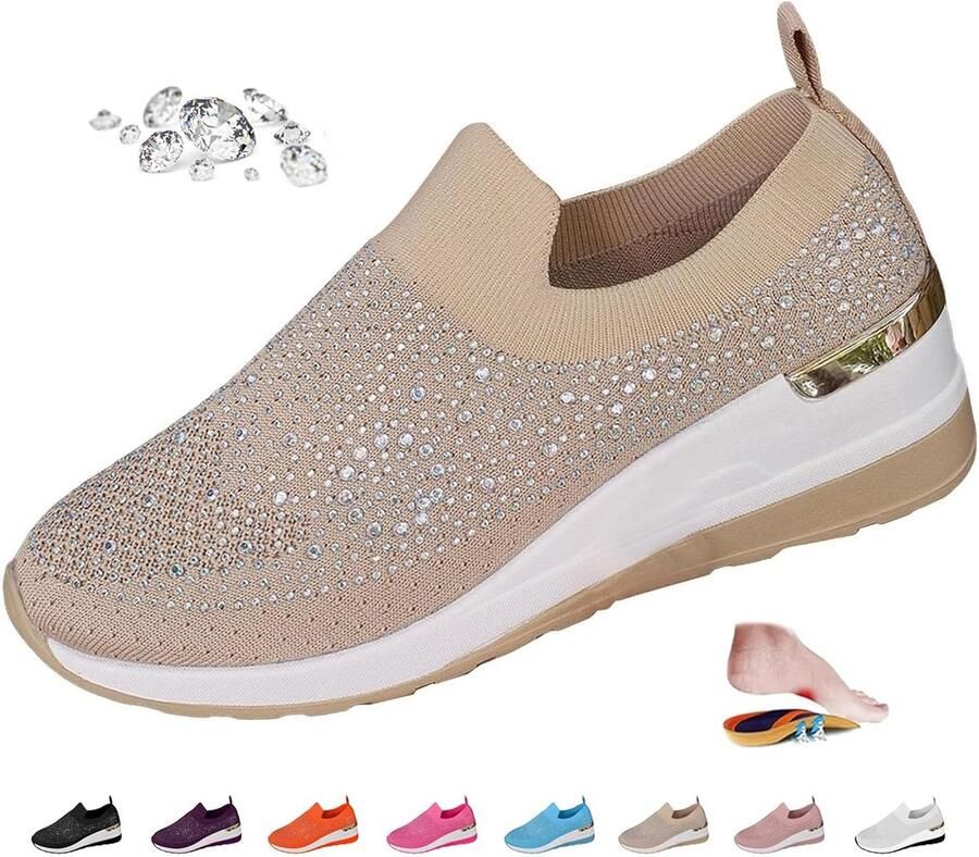 Dames Sneakers: Ademende Mesh Slip-Ons met Plateau & Sleehak
