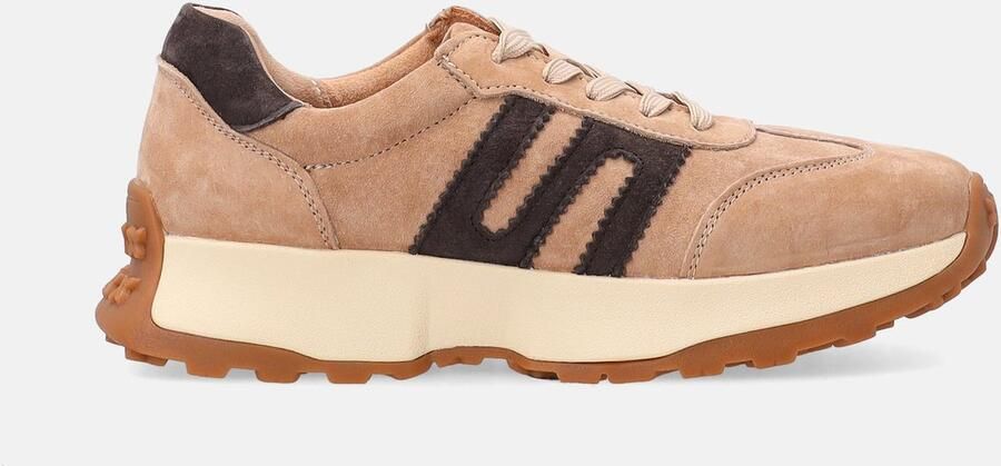 Venezia Dames Sneakers Beige Suède Bruine Inzetten Hakhoogte