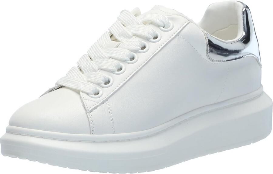 Dames Sneakers Wit Zilver Plateauzool Trendy Platform Sneakers