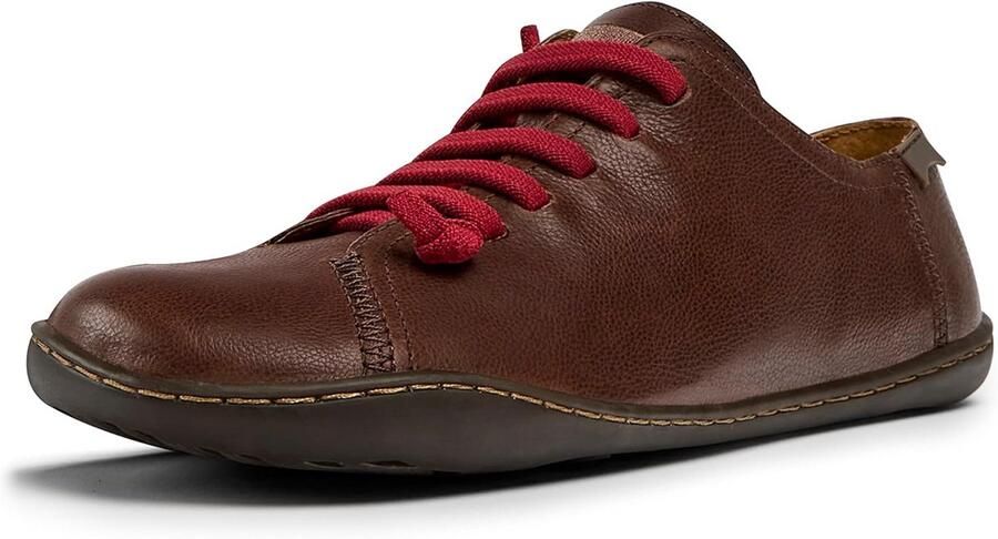 Dames Sneakers Laag Leer Donkerbruin Comfortabele Veterschoenen