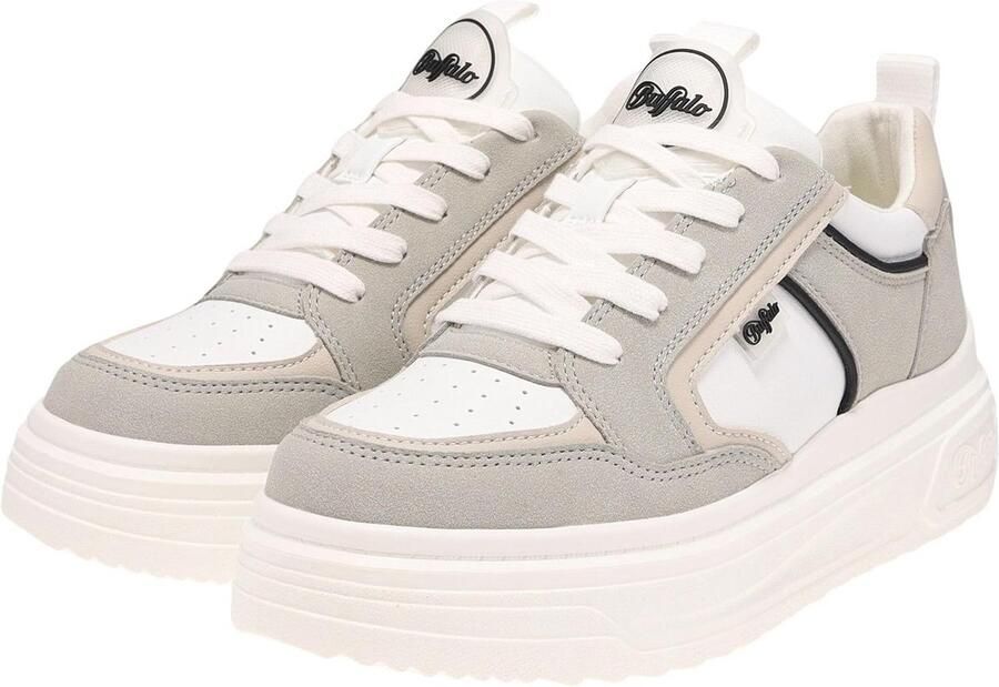 Dames Sneakers Laag Witte en Grijze Veterschoenen