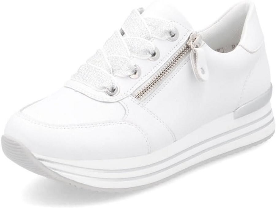 Dames Sneakers Leer Rits en Veter Lavendel Comfortabele Brede Pasvorm