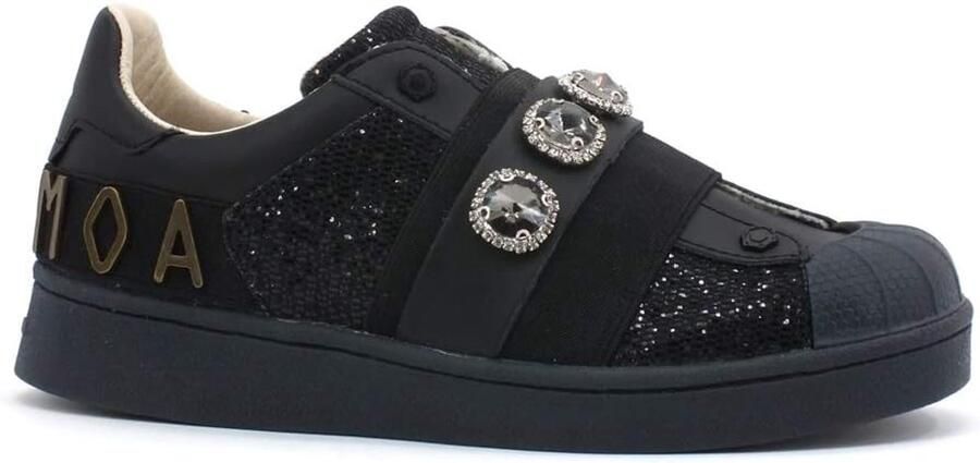 Dames Sneakers Leren Schoenen Casual Gebruik Laminato Crack Design Zwart