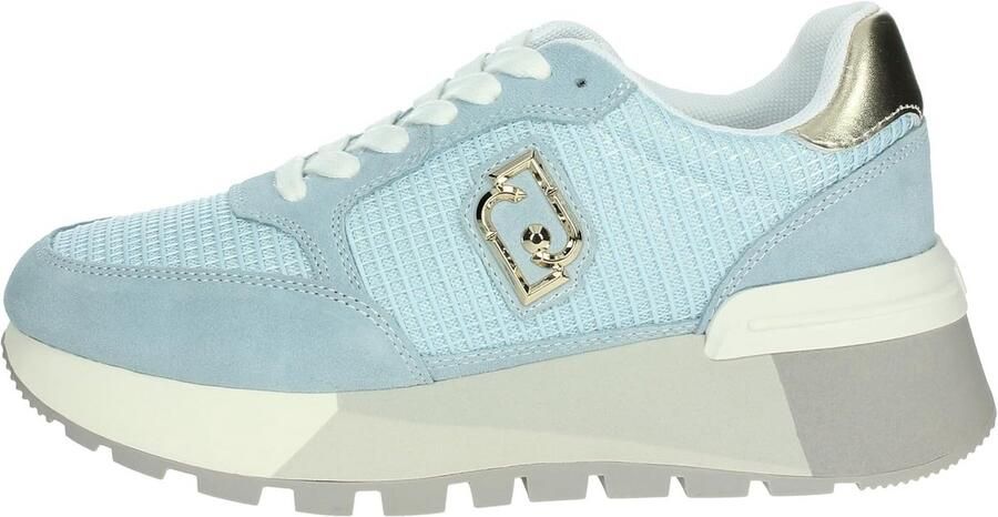 Hoge Sleehak Sneakers Dames Nubuck Stof Lichtblauw