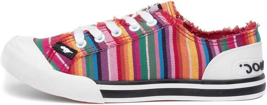 Dames Sneakers met Kleurrijke Strepen en Witte Rubberen Neus