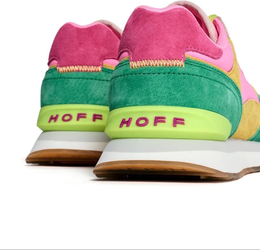 Dames sneakers met leer en stof in limoen- en olijftinten