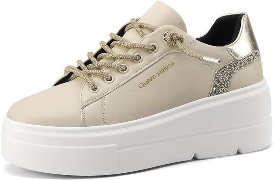 Dames Sneakers met Plateauzool en Glitter Details