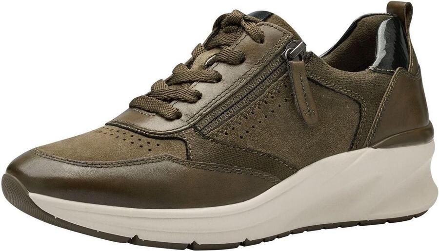 Dames Sneakers met Sleehak en Leren Bovenwerk Comfortabele Casual Schoenen