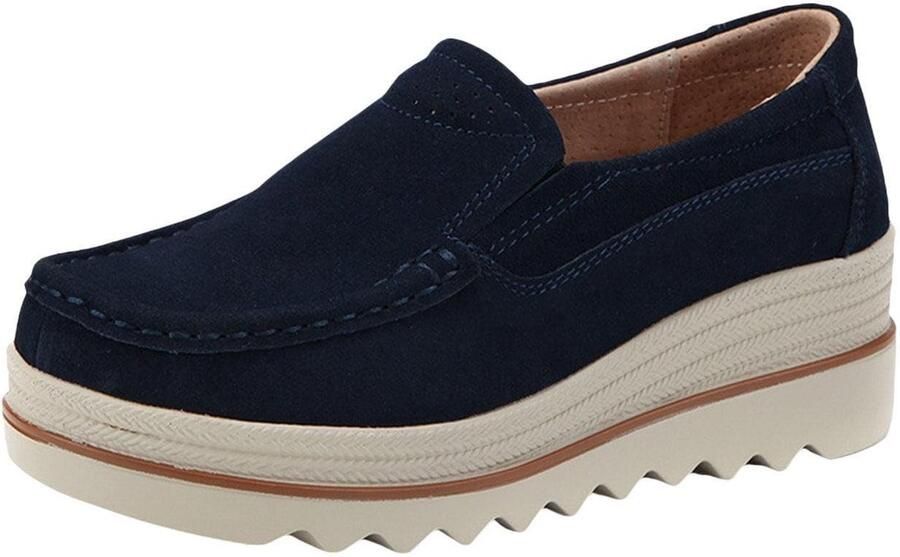 Dames Sneakers met Wedge Hak Blauwe Slip-On Trainers