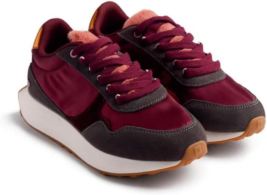 Dames Sneakers van Splitleer met Bontdetail en Anatomisch Voetbed Platformzool