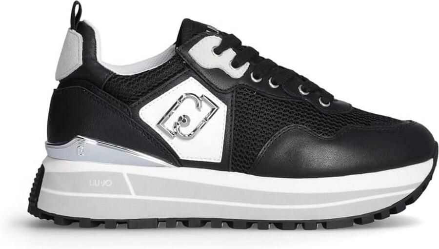 Dames Sneakers Zwart Leer en Stof met Plateauzool