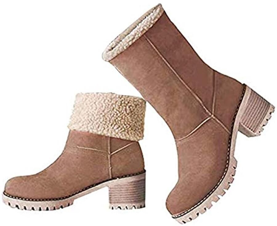 Dames snowboots van suède met gemiddelde blokhak Kaki