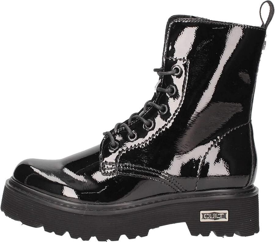 Dames Snowboots Zwart Leer Met Veter en Rits