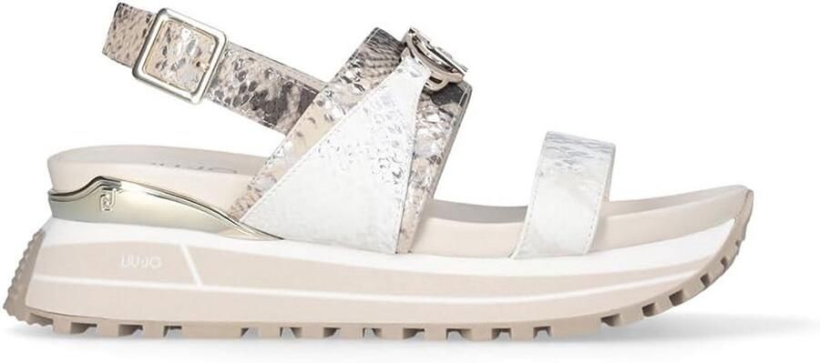 Dames sportsandalen met dik plateau en zilver witte strepen