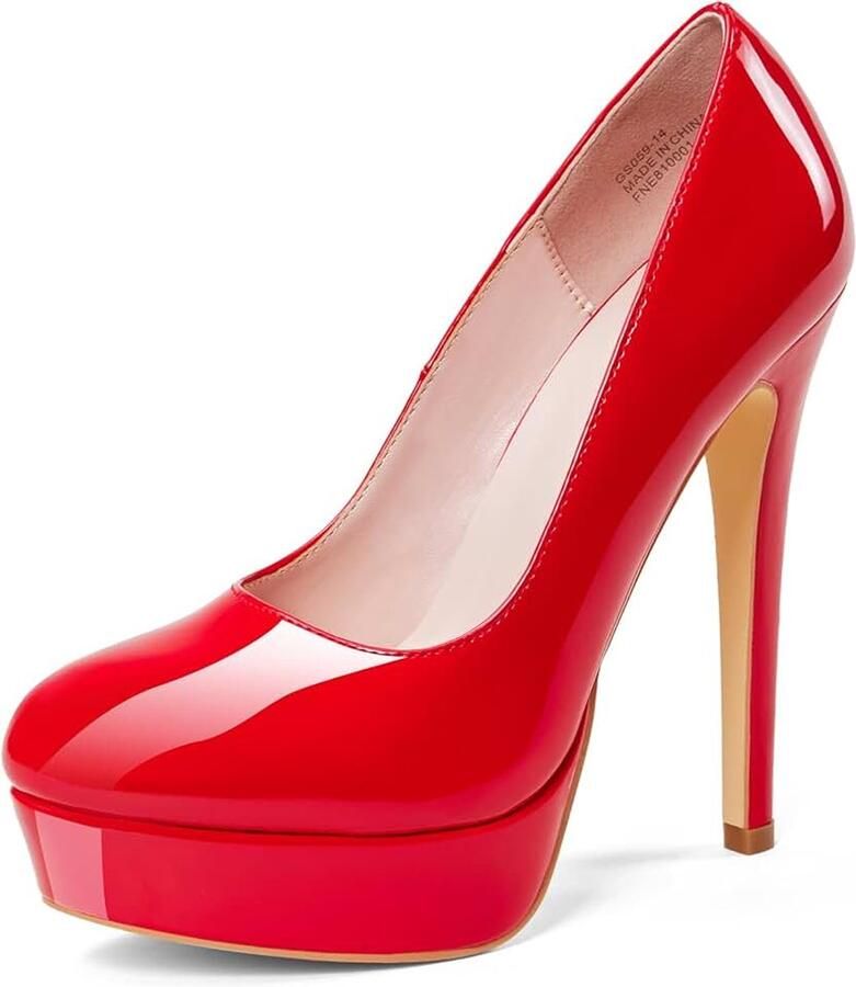 Dames Stiletto Hoge Hakken Platform Patent 5 In Sexy Slip On Platform Hakken Court Schoenen voor Vrouwen UK