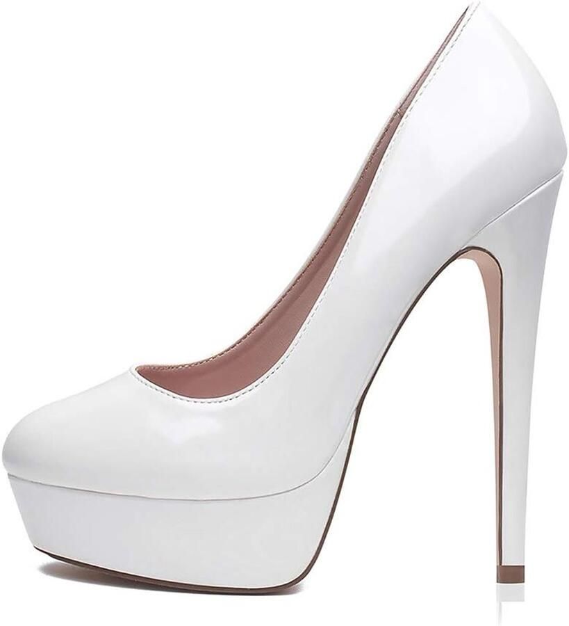 Dames Stiletto Hoge Hakken Platform Patent 5 In Sexy Slip On Platform Hakken Court Schoenen voor Vrouwen UK