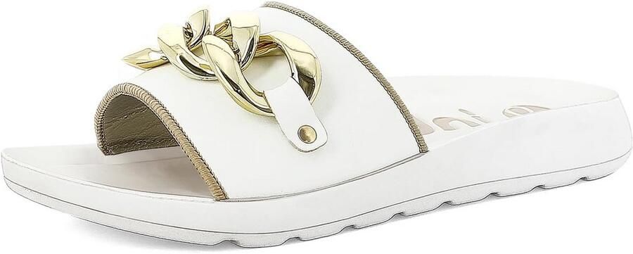 Dames Strandschoenen Wit met Decoratieve Ketting en Kleurveranderend Detail Comfortabele Slippers