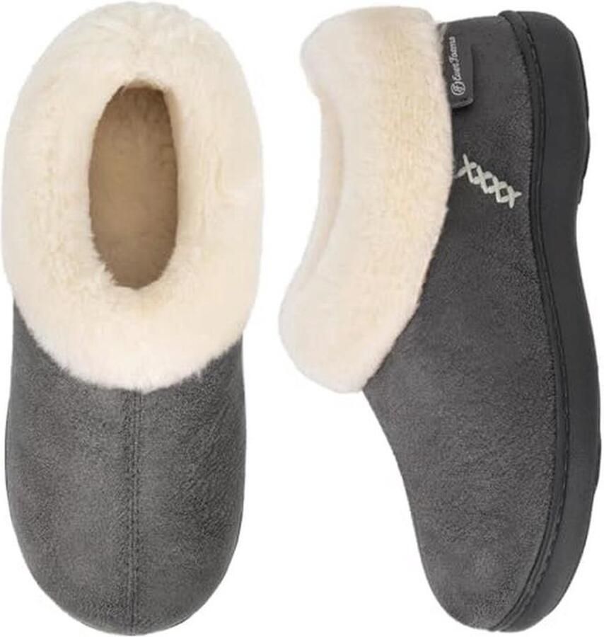 Dames Suède Fuzzy Pluche Gevoerde Slippers met Geheugenfoam