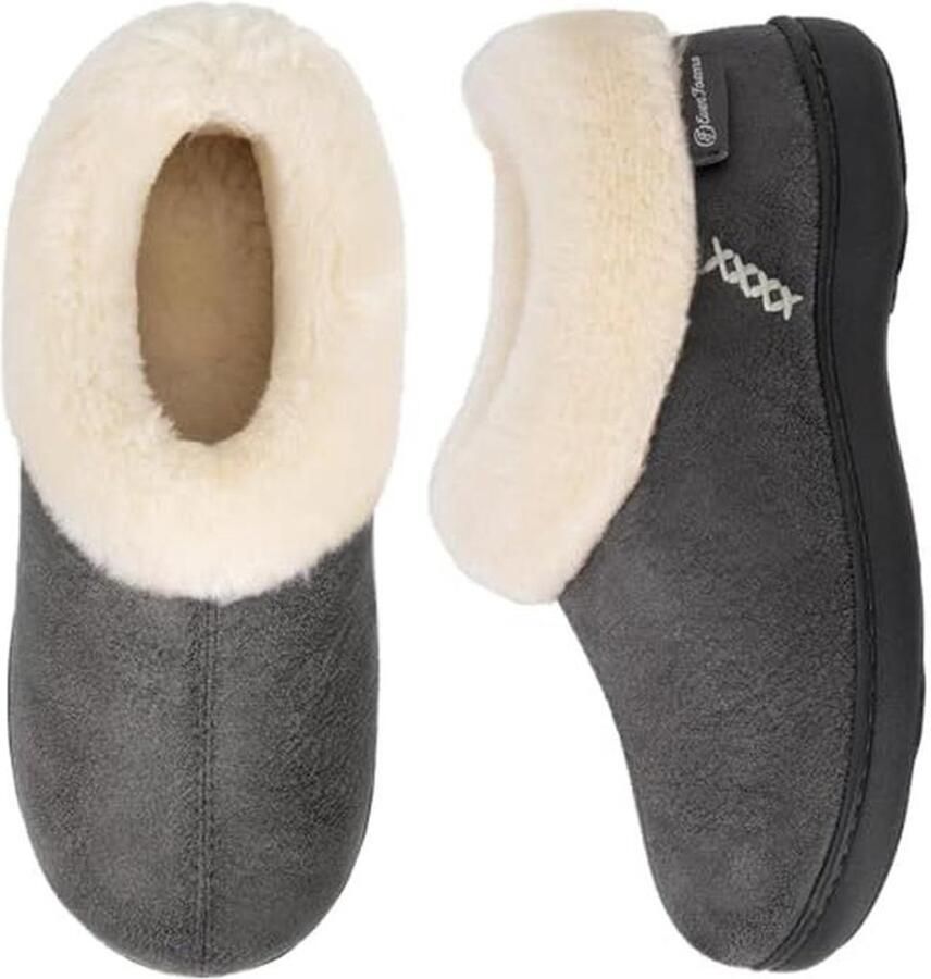 Dames Suède Fuzzy Pluche Gevoerde Slippers met Geheugenfoam